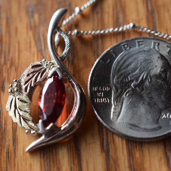 2 Sterling Garnet 12k. Black Hills Gold Necklace Ring Set January Birth Stone - Picture 7 of 14